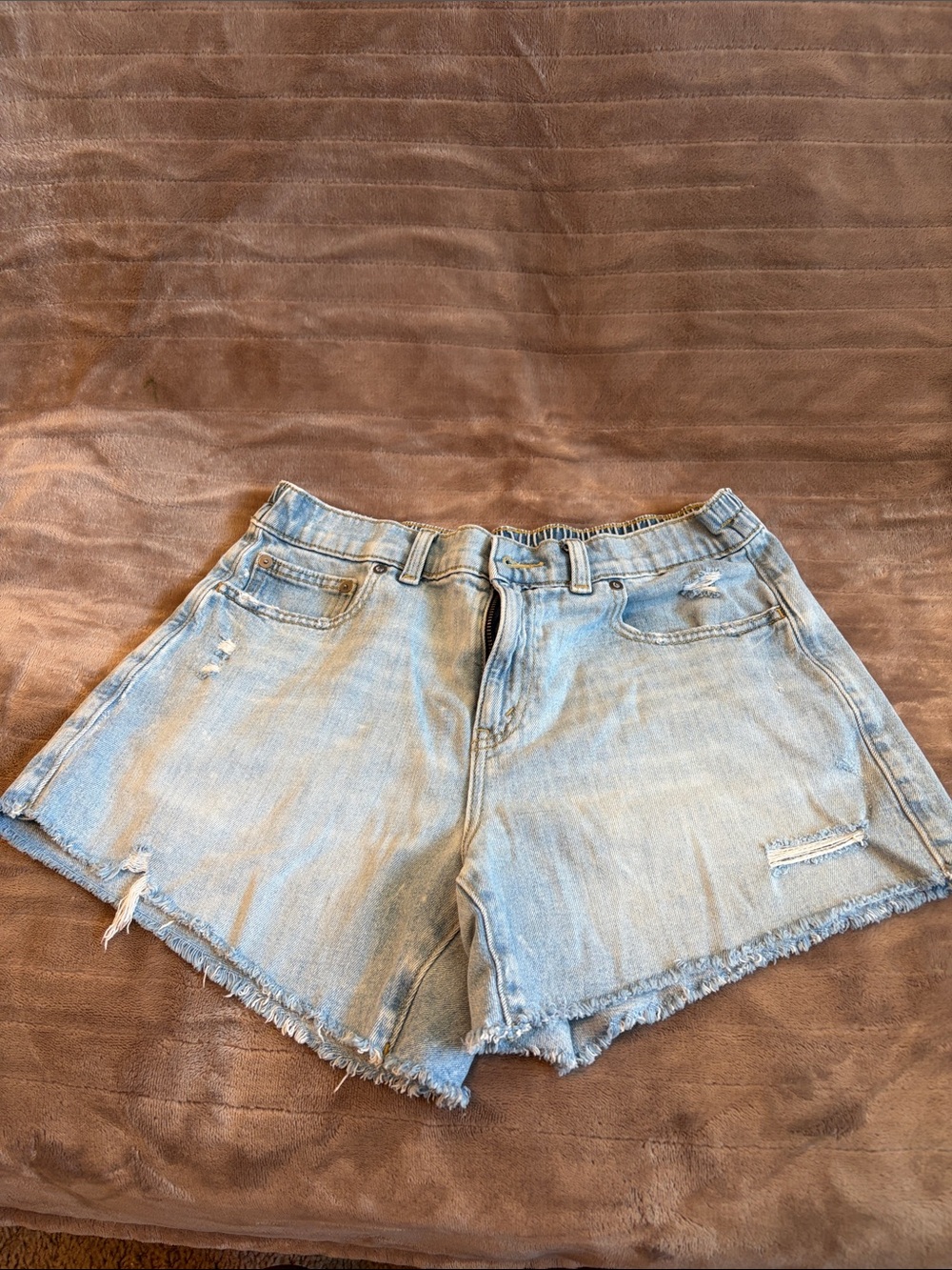 aerie Light Wash Distressed Denim Shorts